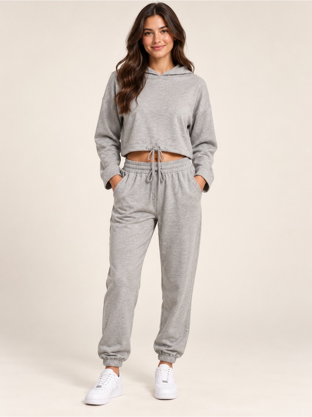 Women’s Heather Gray 2-Piece Set Cropped Hoodie & Jogger Pants